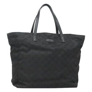 GUCCI GG Canvas Tote Bag Nylon Black Gold 282439 Auth 126740